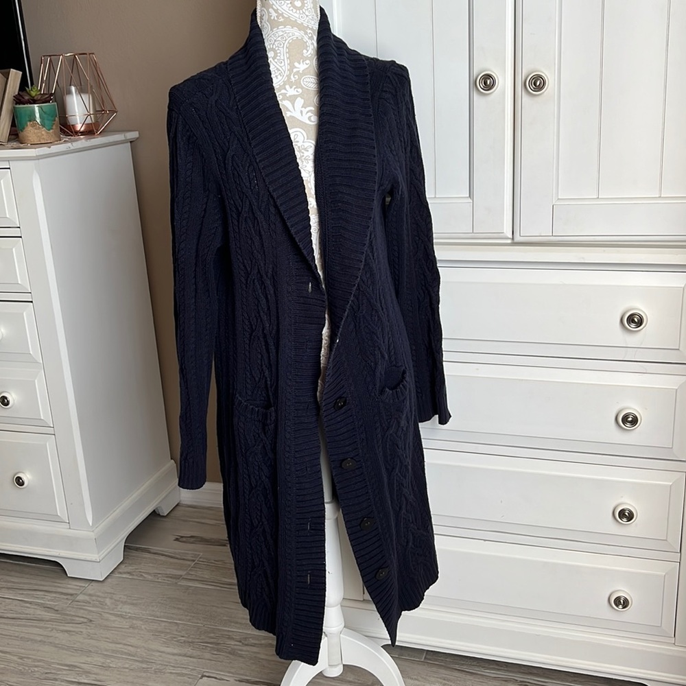 • Jones New York Signature long navy blue knit sweater, L •